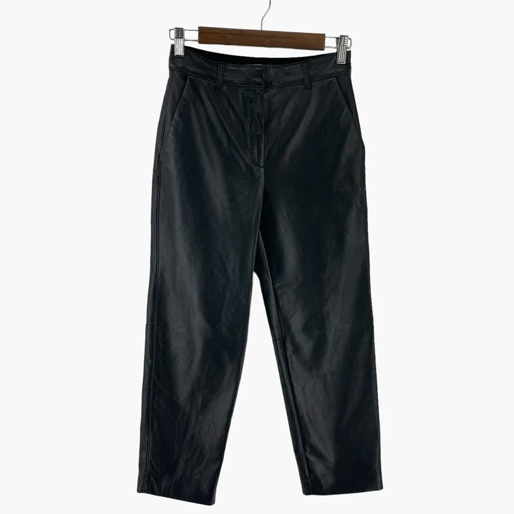 Aritzia Babaton Black Vegan Leather‎ Command Cropped Pant Straight Pants Size 2